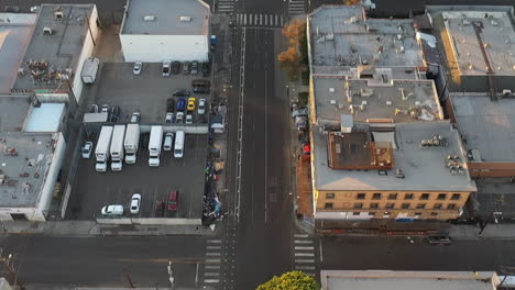 Drone-shot-showing-massive-homeless-encampment-in-Downtown-Los-Angeles's-Skid-Row