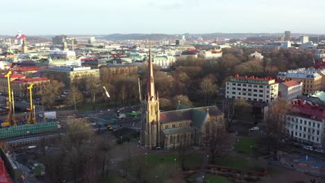 4K-Aerial-footage-over-Gothenburg-city,-Sweden