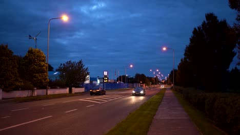 Beautiful-blue-sky-,-car-traffic-on-the-road-at-dusk-in-Dundalk-,-Ireland