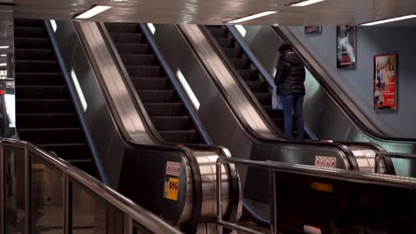 Almost-Empty-Escalators-at-Subway-Station-in-Hong-Kong-MTR-Public-Transportation-System-During-Covid-19-Virus-Pandemic