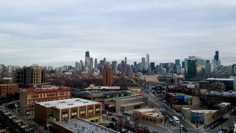 Berühmte-Amerikanische-Stadtsilhouette-Von-Chicago-Gebäuden-Und-Wolkenkratzern---Luftaufnahme