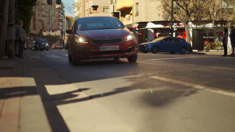 Abstract-street-view-of-Spanish-Murcia-city-streets,-low-ground-level-view