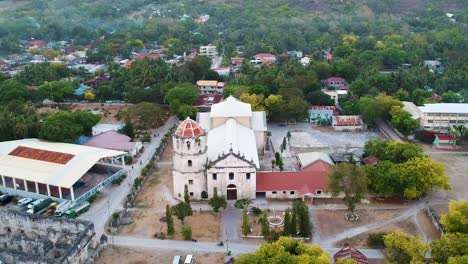Aerial-of-Filipino-Catholic-Church-in-Oslob,-Our-Lady-of-Immaculate-Conception-Church-Cebu,-Philippines
