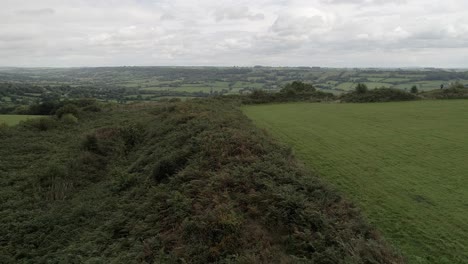 Aerial-view-over-ancient-hill-fort-in-Dumpdon,-UK