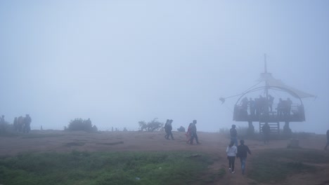 4k-Timelapse-of-foggy-and-misty-Nandi-Hills,-a-hilly-tourist-spot-in-Bangalore,-India