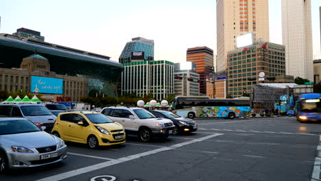 Seoul-South-Korea---Circa-Daily-Traffic-Crossroads-Timelapse-With-Cars-and-Public-Transportation