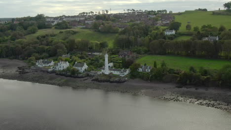 An-aerial-view-of-the-Tayport-West-Lighthouse-on-a-cloudy-day