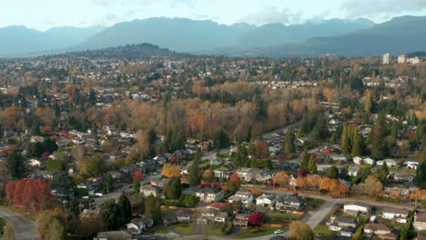 Aerial-view-over-scenic-Burnaby,-British-Columbia-in-the-Greater-Vancouver-area