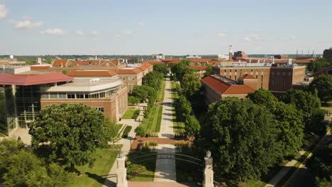 Stadium-Mall-Aerial-View,-Purdue-University