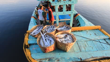 Los-Pescadores-Atracan-En-El-Puerto-Y-Recogen-Su-Pescado-Para-La-Venta