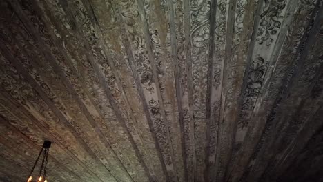 Slow-pan-of-decorated-ceiling-inside-the-old-Torpa-Stenhus-in-Sweden