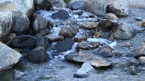 Water-flowing-over-rocks-from-Colorado-snowmelt,-slowmo