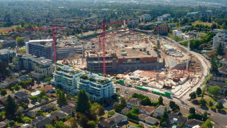 Building-Site-Of-Oakridge-Centre-In-Cambie-Corridor,-Vancouver,-Canada---aerial-drone-shot