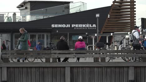 People-Walking-From-Old-Ferry-in-Klaipeda-in-Slow-motion