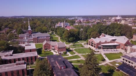 Aerial-of-old-buildings-and-campus-grounds-at-Hope-College-in-Michigan