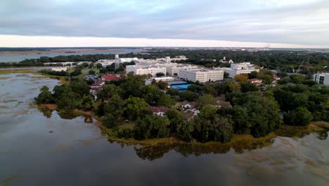 aerial-push-high-above-the-citadel-military-college-in-charelston-sc,-south-carolina