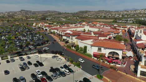 Aerial-view-of-the-outlet-at-San-Clamente,-California,-Over-the-parking-lot-part-1-of-2