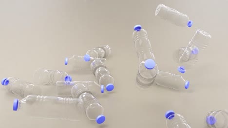 Plastic-bottles-falling-in-slow-motion,-empty-transparent-containers-over-a-blank-background