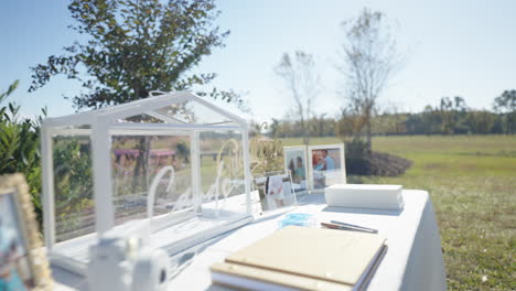 Wedding-table-laid-out-for-guests-to-leave-warm-wishes-to-newlyweds