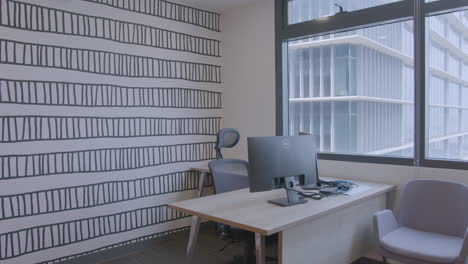 Panning-Shot-Of-A-Modern-Boss-Office-With-An-Artistic-Wall-Design