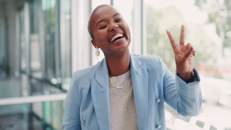 Peace,-face-or-happy-black-woman-in-office