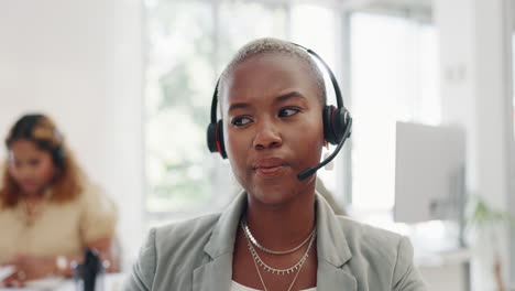 Woman,-confused-face-or-call-center-talking