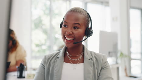 Face,-black-woman-and-customer-service-worker