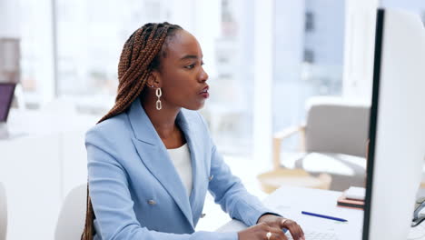 Office,-work-and-black-woman-at-computer-thinking