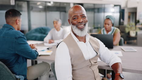 Hombre-Negro-Senior,-Rostro-Y-Reunión-Corporativa