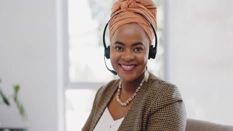 Face,-customer-service-and-black-woman-at-call