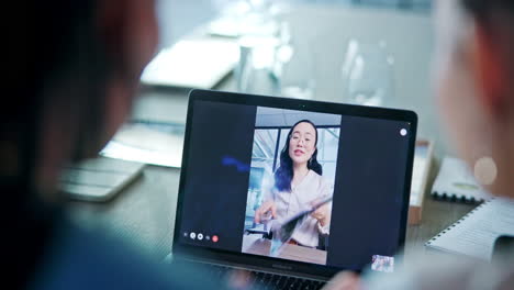 Video-call,-tablet-and-business-people-in-online