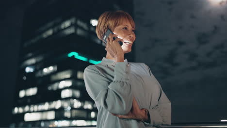 City,-night-and-business-woman-on-a-phone-call