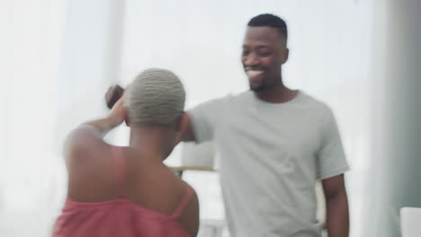 Black-couple,-dancing-and-smile-with-toothbrush