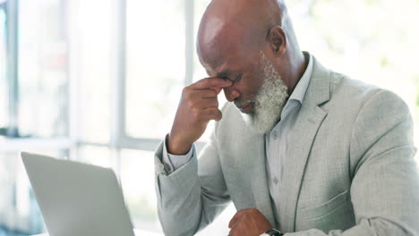 Corporate,-laptop-and-black-man-with-headache