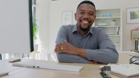 Business,-black-man-and-face-smile-at-table