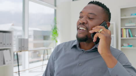 Phone-call,-face-and-black-man-laughing