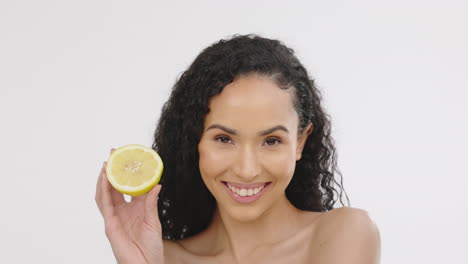 Hautpflege,-Frauen--Und-Zitronenfruchtporträt