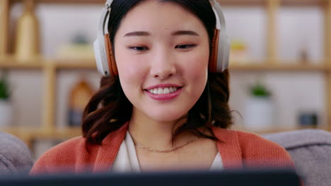 Asian-woman,-entrepreneur-and-headphones