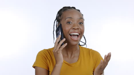 Face-of-black-woman-and-phone-call-isolated