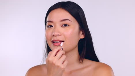 Rostro,-Maquillaje-De-Lápiz-Labial-Y-Belleza-De-Mujer-Asiática