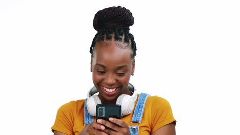 Mujer-Negra,-Estudio-Y-Mensajes-De-Texto-Con-Teléfono