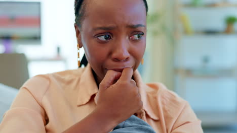 Crying,-sad-and-black-woman-at-home