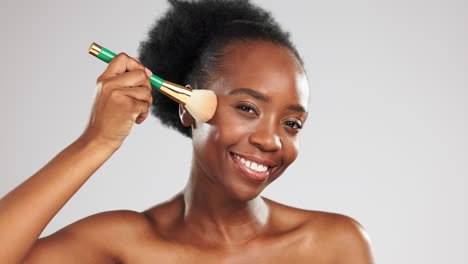 Face,-makeup-and-happy-black-woman-with-brush