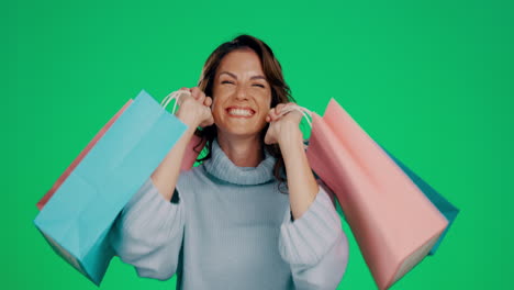 Woman,-shopping-bags-and-smile-for-fashion