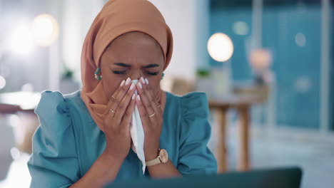 Business,-Islamic-woman-and-employee-sneeze