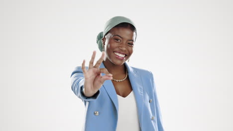 Smile,-happy-and-face-of-black-woman-with-ok-sign