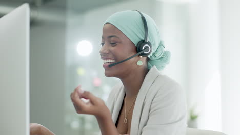 Video-call-center-with-african-woman