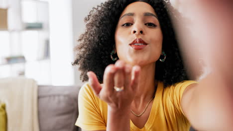Kiss,-peace-sign-and-video-call-with-black-woman