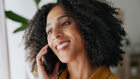 Black-woman,-face-and-phone-call