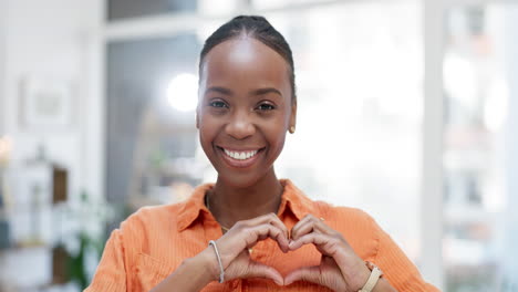 Face,-business-and-black-woman-with-heart-sign